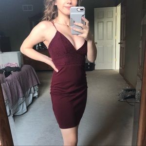 Lulus Crochet Detail Wine Dress